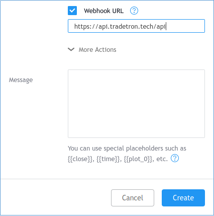 Webhook URL बॉक्सवर टिक केलेली TradingView alert notification सेटिंग्ज