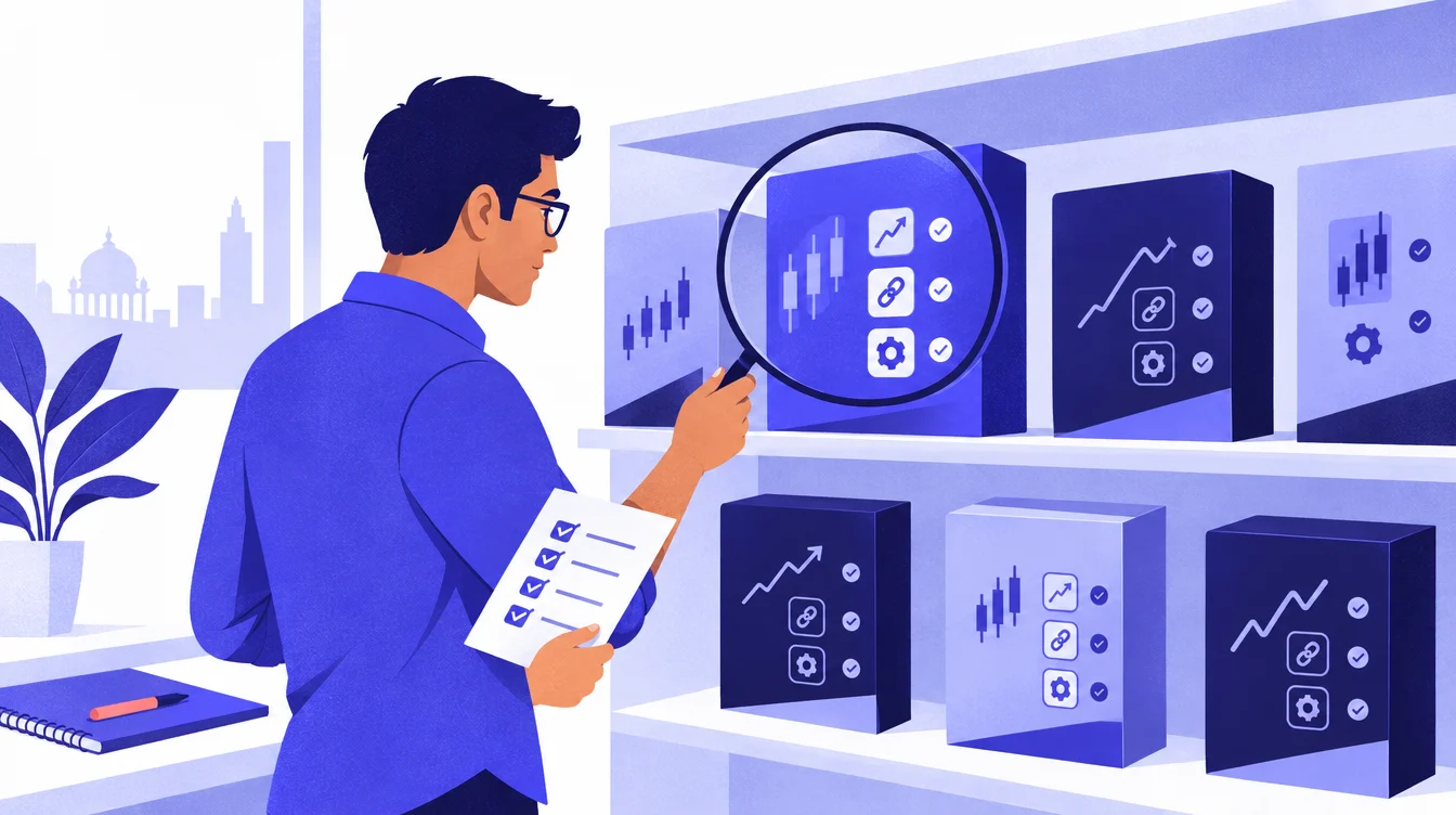 Algo trading software ને checklist સાથે ચકાસતા ટ્રેડરનું ચિત્ર