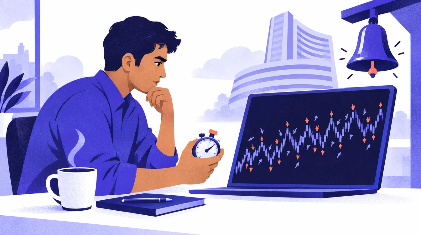 ஒரு stopwatch-க்கு எதிராகப் பல விரைவான சிறிய டிரேடுகளைச் செய்யும் scalper-இன் படம்
