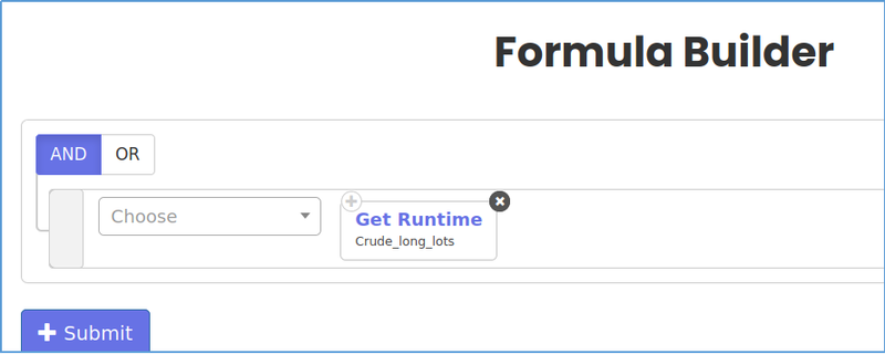 Crude_long_lots variable सह Get Runtime keyword वापरणारा quantity formula