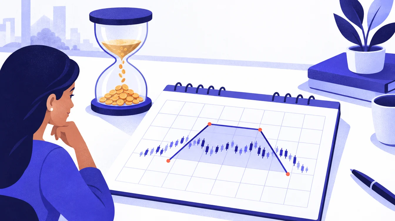 ஒரு monthly options position-க்குச் சாதகமாக time decay வேலை செய்வதன் விளக்கப்படம்