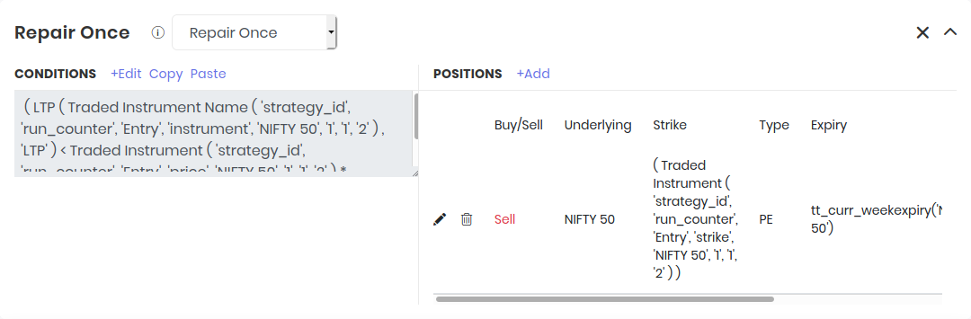 Repair 2 పొజిషన్: traded strike దగ్గర put ని sell చేయడం